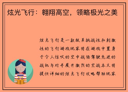 炫光飞行：翱翔高空，领略极光之美